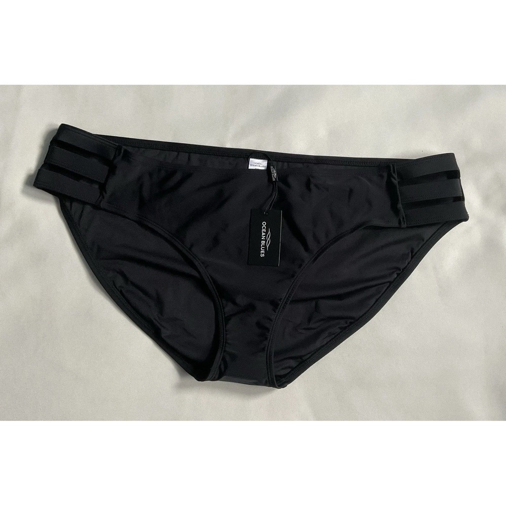 Ocean Blues  Black Strappy Hipster Bikini Bottom Women's Size 2XL
